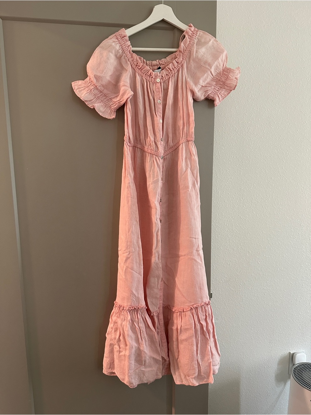 Zara Pink Puff-Sleeve Maxi Dress 100% linen